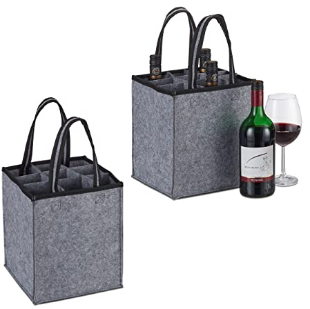 Relaxdays 2X Sacs à Bouteilles, 9 Boissons, Porte-Boissons, pour vin, bière, consignes, collecteur, 45x24x24 cm, Anthracite