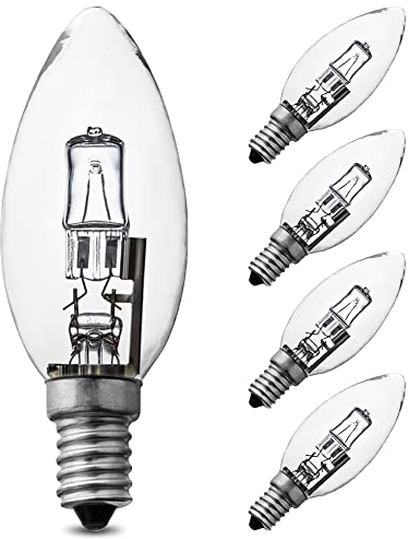 Belns Melns Classic E14 Halogen Candle Bulb 28W Dimmable, Small Edison Screw (SES), 370LM 2700K Warm White Screw Light Bulb, Pack of 5