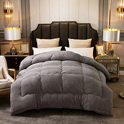Verdickte Lamm-Kaschmir-Decke Herbst und Winter, weich, warm, Bettdecke, nordisch, doppellagig, Flanell, Klimaanlage, Milchsamt, Druck, einfarbig für Zuhause, Schlafzimmer (grau 1, 150 x 200 cm, 2,5