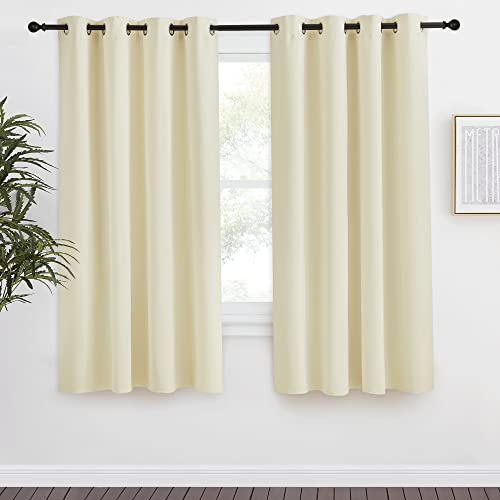NICETOWN Room Darkening Blind Shade for Kids Bedroom, Beige, Single Panel, 55 x 68 inch, Triple Weave Home Decoration Light Blocking Solid Ring Top Curtain/Drape for Small Window