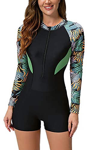 KBOPLEMQ Combinaison shorty en néoprène pour femme - Maillot de bain une pièce Neoren pour la natation, la plongée, le surf, la plongée avec tuba, le surf, coupe ajustée, manches longues avec