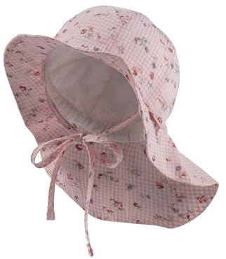 Sterntaler Sonnenhut Röschen mit Größenregulierung - Schirmmütze Baby mit Nackenschutz - Karierter Sommerhut Mädchen mit Bindeband UV 50 - Sonnenhut Baby für warme Strandtage