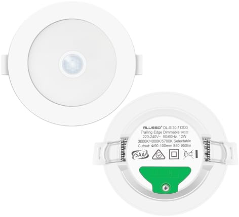 ALUSSO LED Downlights Ceiling Motion Sensor LED Recessed Ceiling Lights 12W IP44 PIR Spotlights Ceiling Lights, 3000K 4000K 6500K Adjustable Ceiling Spot Lights, 2 Pack