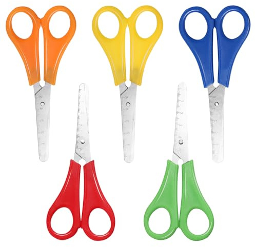 Lot de 5 Ciseaux pour Enfants, Ciseaux de Bricolage pour l'école de 1ère année, Ciseaux d'école pour Enfants avec Graduation en cm pour Enfants droitiers et gauchers, Bricolage (5 Couleurs)