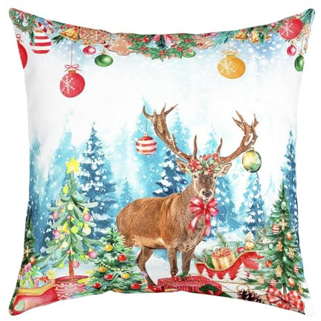 richhome Weihnachts Elch Kissenbezug 60x60 Einzelpack,Schnee Weihnachtsbäume Geschenke werfen Kissenbezug Fall, Glocke Lebkuchen Mann Quadrat Kissenbezug Set für Schlafzimmer