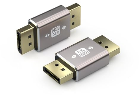 VMOJO 8K DisplayPort 1.4 Adapter, 4K@144Hz HDR DP Stecker auf Stecker,2Pack | UHD HDR Zubehör für Laptop, PC & Monitor, Unterstützt 8K@60Hz, 32,4 Gbit/s, Plug & Play, Langlebiges Aluminium-Gehäuse