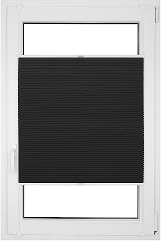 RENA Wabenplissee Thermo Plissee ohne Bohren Verdunklungsplissee Blickdicht Fenster Balkonfenster Balkontür Verdunkelung Sonnenschutz Innen Sichtschutz Hitzeschutz Schwarz 80x140 cm