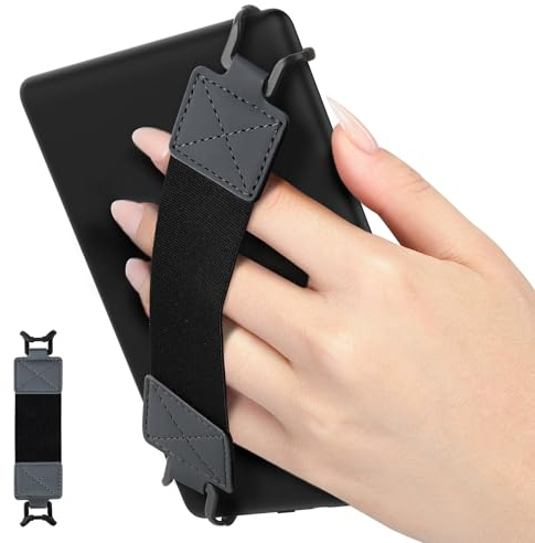 MoKo Handschlaufe für 6-8 Kindle eReaders Fire Tablet - Kindle/Kobo/Voyaga/E-Book Tablet, Elastisches Halteband Leicht und Tragbar Tablet Fingerhalterung Griff Halter, Schwarz Gurt, Space Grau
