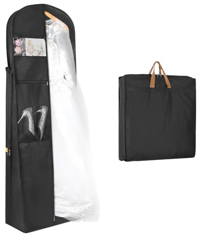 Syeeiex Premium Kleidersack Lang 180x60x30 cm Faltbare Kleidersäcke Schwarz | Atmungsaktiver Kleiderhülle, Kleidersäcke mit Reißverschluss, Kleidersack mit Netztaschen, Brautkleid Mantel für Reise