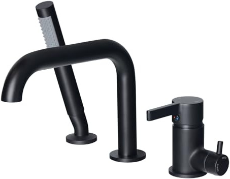 KAPHOME Roman Tub Faucet With Sprayer,Deck Mount Tub Faucet With Sprayer,High Flow 3-Holes Single-Handle Widespread Brass Rotatable Bathtub Filler With Hand Shower,Matte Black,5Y3MK