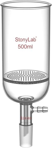 stonylab Embudo de Filtración Buchner de Vidrio, Embudo de Filtro de Placa de Vidrio Borosilicato con Conexión de Manguera de 10 mm y Junta Estándar 24/40 para Pruebas de Filtración, 500 ml