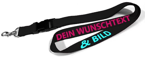 Kiwistar UG - Schlüsselband 25 mm - schwarz - bedruckt mit Ihrem eigenen Schriftzug und Foto - individuell personalisiert - Lanyards Geschenkartikel Wunschtext