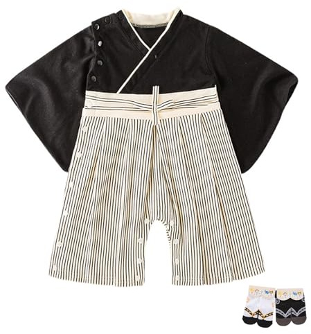 YOOCHUENG Baby Kimono Neonato Giapponese,Manica Lunga Cotone,Costume Carnevale Neonati,Kimono Carnevale per Bambino con 2 Paia di Calzini,80(Adatto a 12-18M)