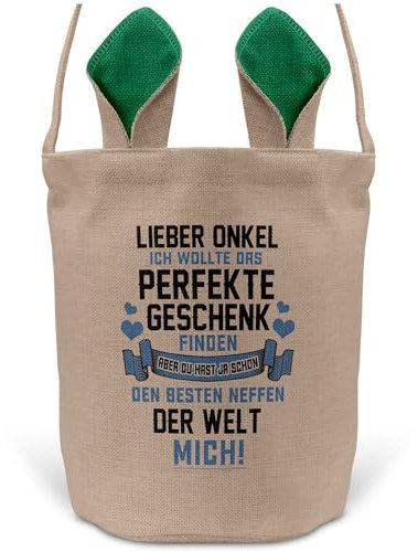 22Feels Onkel Osterkorb von Neffe mit Henkel Ostergeschenk Tragetasche Ostern Deko Osternest Körbchen Hasenohren (Beige/Grün)