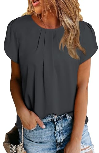 Dokotoo Camicia Donna Estiva Elegante Blusa a Maniche Corte con Girocollo Camicetta Casual in Chiffon Camicie, Nero, XL
