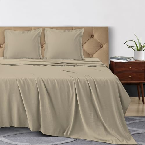 Pizuna Coton Parure de Lit 140x200 cm Taupe Tout Simplement, 100% Coton Longue durée en Percale Comprend 1 Drap Housse, 1 Drap Plat, 2 Taie d'oreiller (Coton Draps 2 Personnes)
