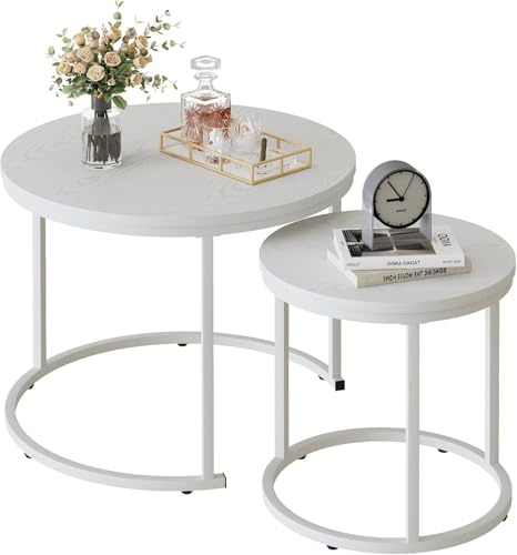 Huhote runda soffbord, set med 2 sidobord, häckbord, sidobord