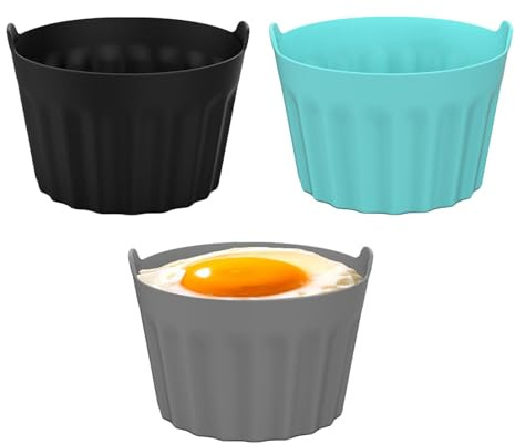 Air Fryer Egg Mould, 3 Silicone Ramekins For Air Fryer, Reusable Silicone Egg Poachers, Egg Poaching Cups Silicone Egg Cooker, Mould Poached Egg Cup Household Kitchen Gadget