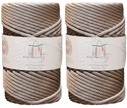 Makromecity 2 Strang Makramee Garn 5mm x 95m Premium Polyester Makramee Schnur Polypropylene Basteln für Wandbehänge Umhängetasche Handtasche Runner Schnullerkette Platzteller (Nerz)