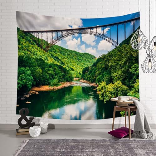 Musihy Landschaft Tapisserie Wandbehang, Wandteppich Klein Natur Brücke Natürliche Landschaft Wandteppiche für Wohnzimmer, Wohnkultur | 150x130cm