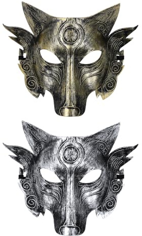 OIDEA Herren Wolf Maske Punk: Tieramske Masquerade Gold Silber Augenmaske 3D Leder Kunststoff Halbmaske für Männer Kosplay Ballfest Party Maskerade Kostüm Halloween
