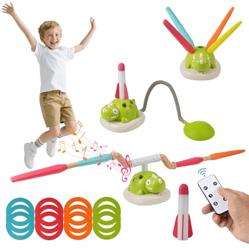 3 in 1 Musical Jump Game - Ring Toss Game, Rocket Launcher Toy for Kids Outdoor, Fun Skipping Rope Toy with Remote Control, Sports Toys Kid Outdoor Garden Games for Boys Girls, Gifts for Ages 3-8