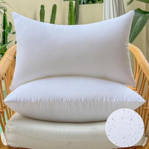 OTPIPCS Wasserdicht Kissenfüllung 30 x 50 cm 2er Set Outdoor Kissen für Couch Gartenmöbel Patio Lumbalkissen Weiße Rechteckige Kopfkissen Kleine Sofa Dekorative Zierkissen