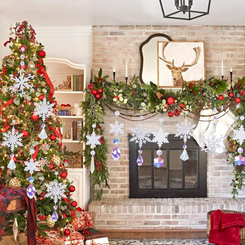 KINDPMA 16 Stück Acryl Eiszapfen Schneeflocke Anhänger Christbaumschmuck Weihnachtsdeko Weihnachtsanhänger Weihnachtsbaum Kristall Dekorationen für Weihnachtsbaumschmuck