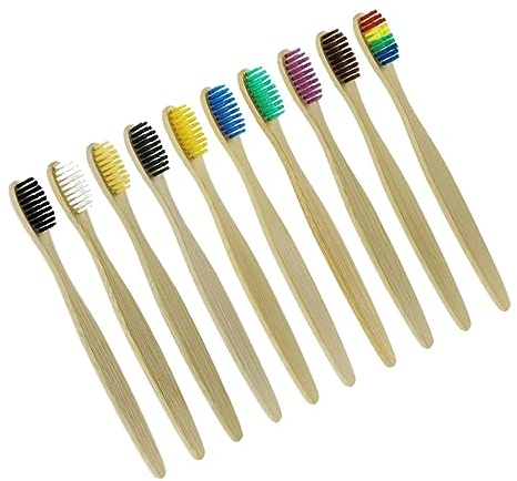 FRCOLOR 10stücke Bambuszahnbürsten Weiche Borsten für Unterwegs Hotelzahnbürste Tragbare Zahnbürsten aus Bambus für Haushalt