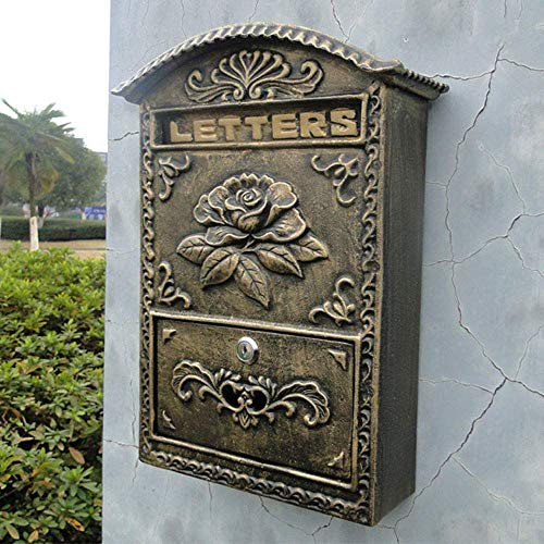 Mail Box Antique Letterbox,Post Boxes Wall Mounted,Wall Mail Box Retro Antique Nostalgia Vintage Letter Box Post Box 3 Colors,40 X 27.5 X 10.2 Cm,English-Style Wall-Mount Mailbox,Cast Aluminum
