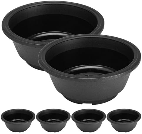 KITANDOVE 6 macetas redondas para bonsái suculentas con drenaje, maceta de plástico negro poco profunda para cactus, macetas para bonsái para el hogar