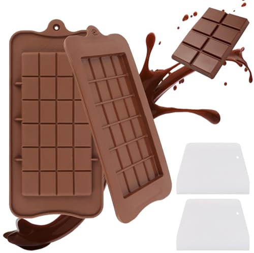TNOMSNO 2 Pezzi Stampo per Cioccolato in Silicone, Stampi in Silicone Stampo Tavoletta Cioccolato con 2 Raschietti per Cioccolatini Dolci