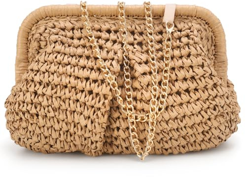 ViEinkaufen Straw Clutch Bag Women Woven Dumpling Crossbody Handbag