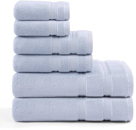 Tommy Hilfiger Badetücher, 100% weiche und saugfähige Plüsch-Baumwolle mit Zero Twist-Konstruktionen, schnell trocknende und mittelschwere Badetücher (Harborside Solid Light Blue, 6 Stück)