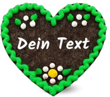 Bavariashop | Filz-Herz-Anstecker mit Wunschname | Hochzeit Namensschild als Anstecker Pin | Herz Namensschilder für Kleidung | Oktoberfest Party Namenskarten | 6,5cm x 7 cm