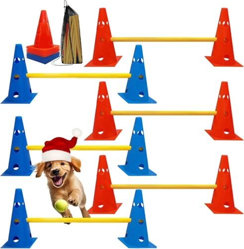 KALDJKS Premium Agility Set - 12 Kegel 32cm hoch, 6 Stangen 100cm lang - Flexibles Koordinationstraining - Hunde Parcour und Hürden Set - Agility Set