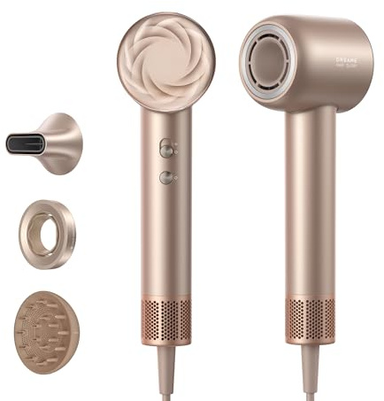 DREAME Hair Glory Mix Asciugacapelli ad Alta Velocità, 3 Bocchette Magnetiche, Controllo della Temperatura NTC, 300 milioni di ioni negativi/cm³, Motore da 110.000 Giri/min, Leggero 336g, Oro