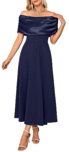 Newshows Vestido de noche de cóctel con hombros descubiertos para mujer, elegante, fruncido, acampanado, para fiesta, dama de honor, boda, invitada