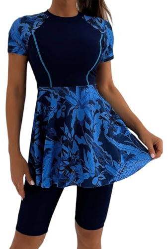Générique 2 pièces Imprimé Floral Modest Burkini Maillot de Bain à Manches Courtes pour Femmes Musulmanes Maillot de Bain Arabe