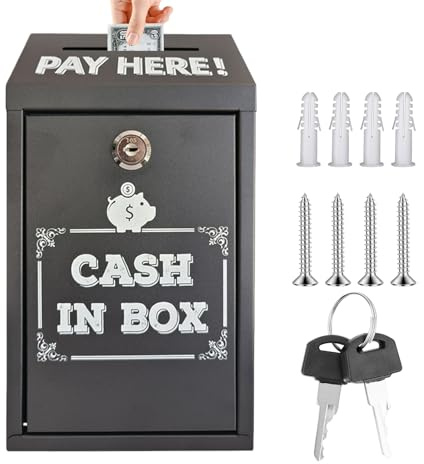 Spendenbox abschließbar, Geldkassette Bbschließbar Metall Briefkasten mit Schlüssel für Zuhause Büro Veranstaltungen Wandmontage sichere Sammelbox Einwurfschlitz Tragbare Kasse Schwarz, 14,5X7,5X26cm