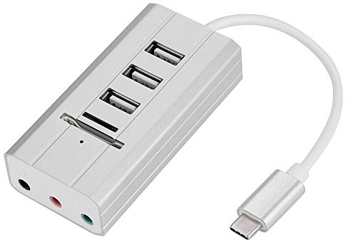 Ouitble 8-in-1 USB C Externe Audio Soundkarte HUB 480 Mbit/s USB C Kartenleser Adapter Audio Schnittstelle mit Kopfhörer/Mikrofon/Headset Audioanschlüsse