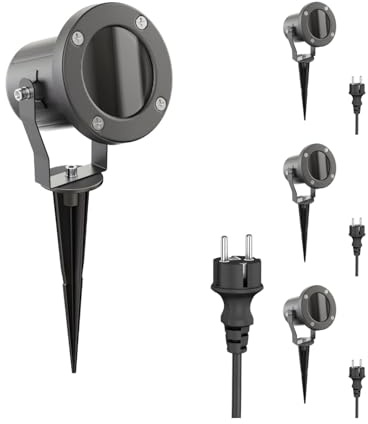 ledscom.de 4x LED Gartenstrahler MIBU anthrazit mit Erdspieß für außen, Edelstahl, ohne Leuchtmittel
