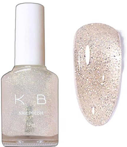 NovaCharm Clear Sparkle Nail Polish 12ML Quick Dry Glitter Top Coat No UV Needed Glossy Silver Holographic Glitter Nail Polish for Women Girls Long Lasting Shimmer Nail Lacquer