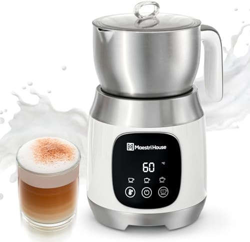 Maestri House 12-in-1 600ml Milk Frother with Variable Temperature and Foam Strength, Electric Milk Frother, Smart Touch Control, for Latte Cappuccino, Hot Chocolate & Milk,DualFro 600-Milky White