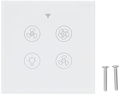 Interruptor inteligente conmutador de pared doble 10A 220V blanco - control WiFi y por voz, temporizador programable para ventiladores y luces en hogar conectado