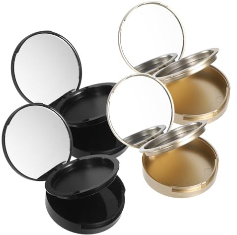 Gogogmee 4PCS Refillable Empty Cosmetic Compact Powder Containers with Mirror Portable Matte Black Gold Travel Makeup Cases for Pressed Powder Highlighter Storage