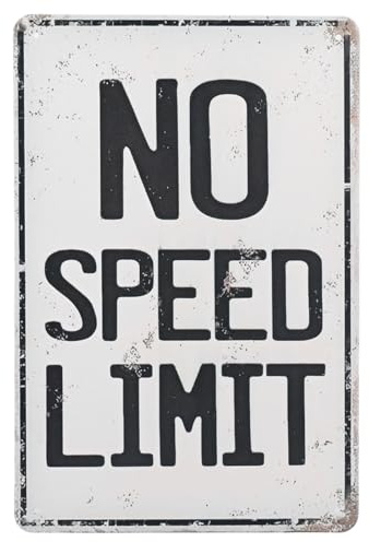 Cartello No Speed Limit, 30x20cm Cartello in Metallo Vintage per Garage Caverna Dell'Uomo Camera Ragazzi Decorazione Parete per Camera Letto a Tema Automobilistico e Regalo