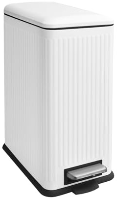 JM・YIPENG Kitchen Bin, 30L White Bin, Bathroom Bin with Lid, Slim Pedal Bin | 30L Stainless Steel Rubbish Bin with Inner Bucket, Large Rubbish Bin with Soft-close Lid for Kitchen, Living Room and Office
