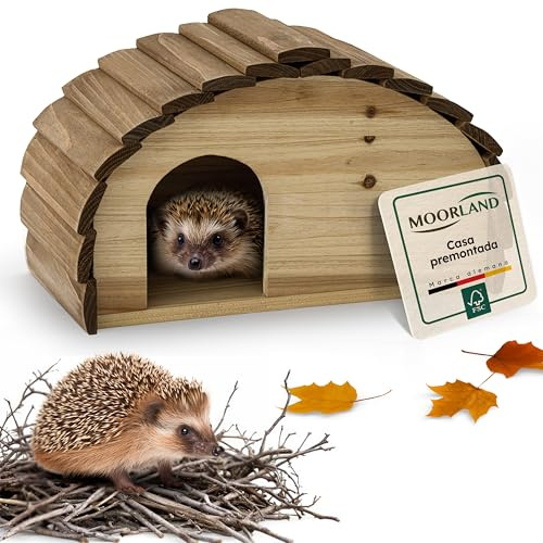Moorland Weatherproof Hedgehog House UK 35×21 cm – Compact Hibernation House Feeding Station with Floor & Fixed Roof – Small FSC Wood Outdoor Hedgehog Houses for Garden Home Shelter Hotel – IH3