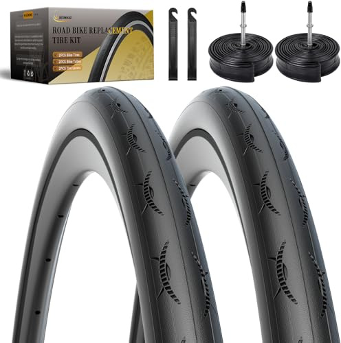 2er-Pack Fahrradreifen 28 Zoll 700x25C/700x28C, Faltbare Pannensichere Rennradreifen Ersatz mit 2 Schläuchen, Presta-Ventil und Reifenhebern für Rennräder